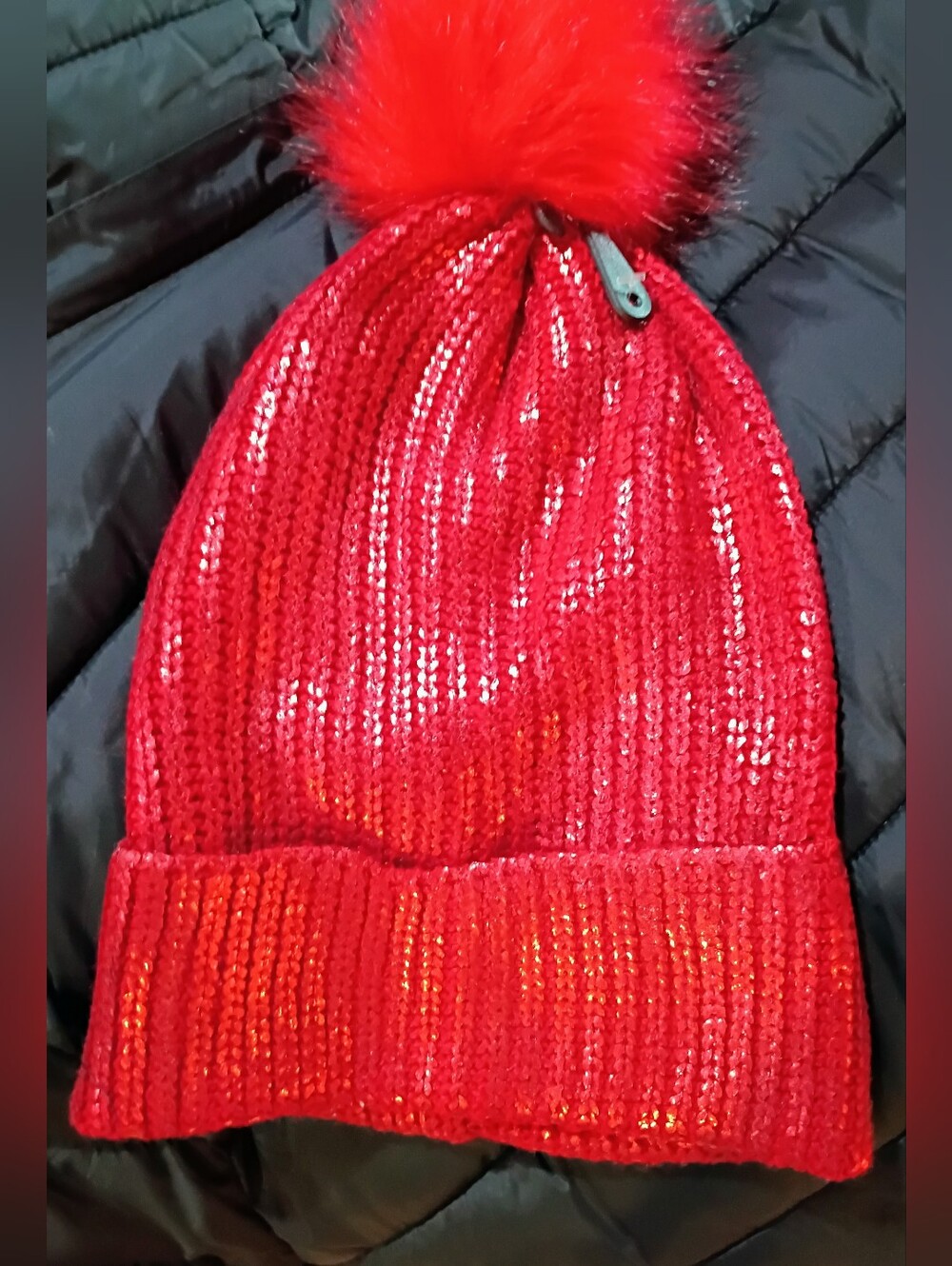 INC International Concepts Kids Red Sequin Pom Beanie